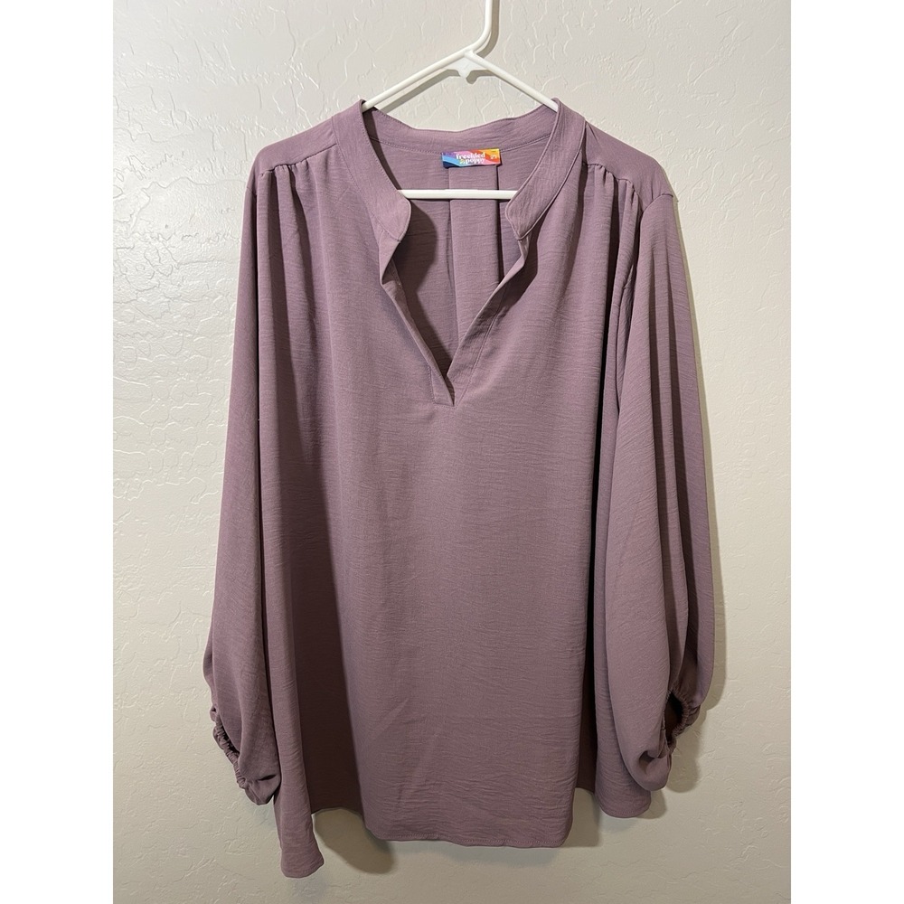 Freckled Poppy 2X Blouse Purple Long Sleeve Flowy